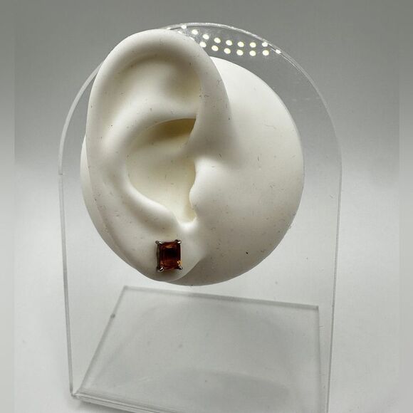 Genuine emerald cut citrine stud earrings in sterling silver! - Picture 4 of 7